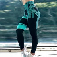 daiyic yoga women pants striped print high quality leggings two color patchwork breathable gym leggings female