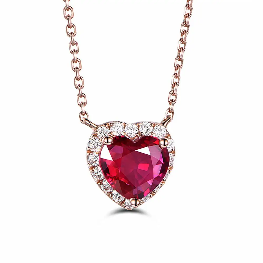 

Fashion Little heart red crystal ruby gemstones pendant necklaces for women zircon diamonds rose gold tone choker chain jewelry