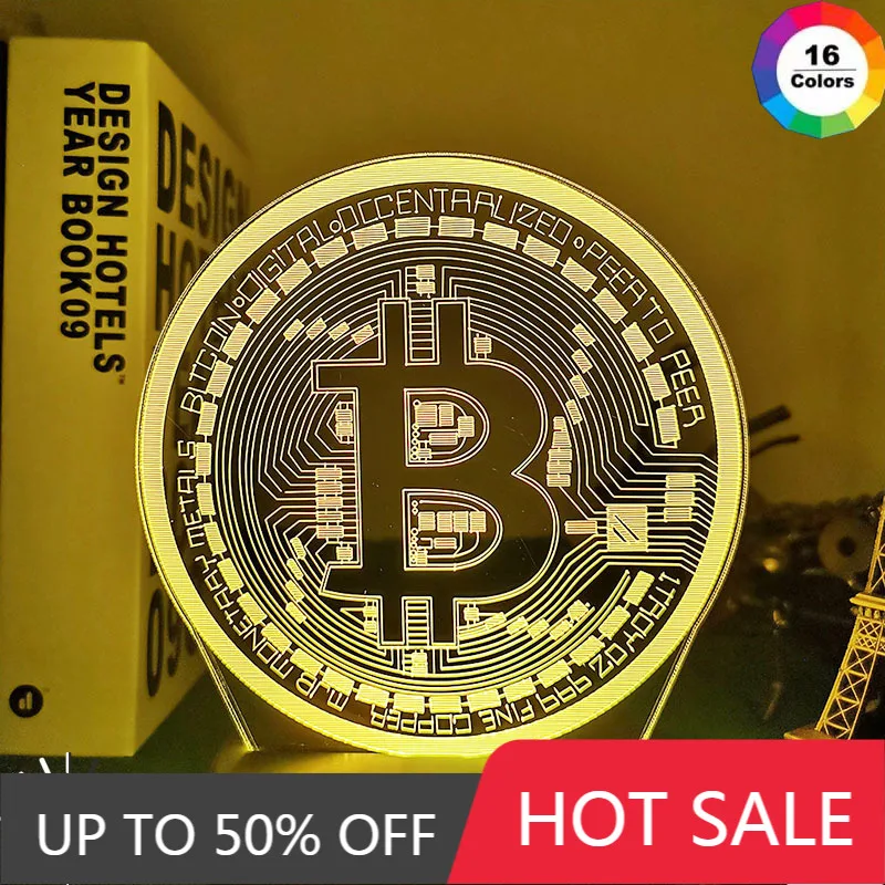 Акриловый светодиодный ночсветильник с биткоином для комнаты декоративный