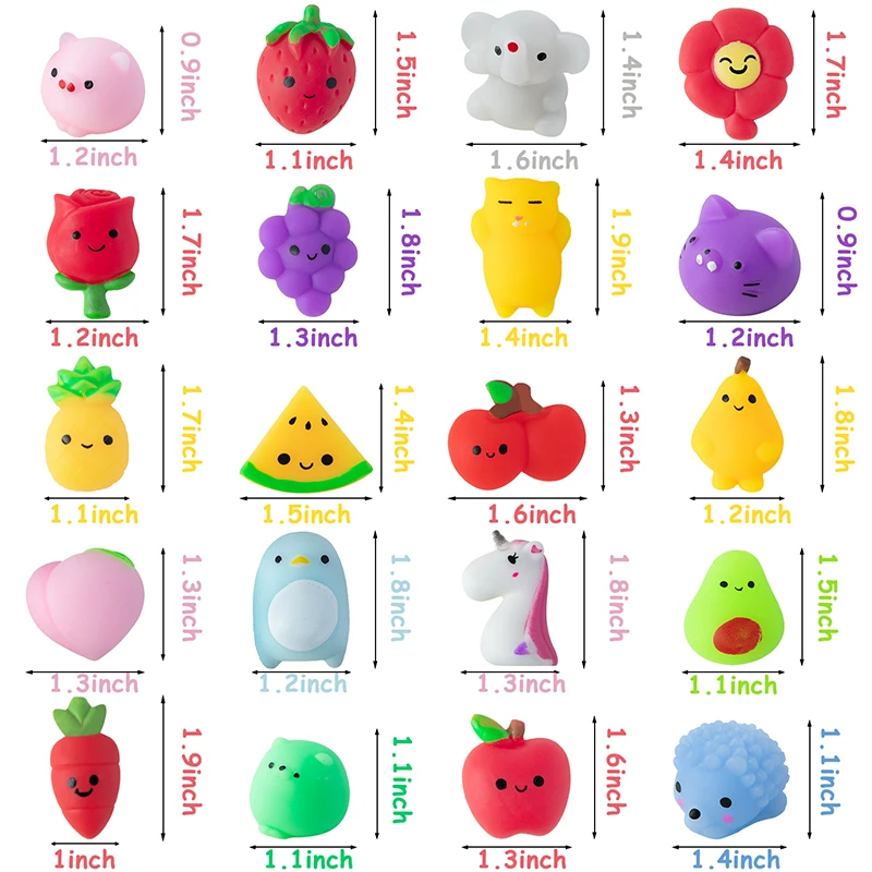 

30PCS Mochi Random Squeeze Toys for Kids Party Decor Supplies Stress Relief Birthday Gifts Fruits and Animals Shape Kawaii Mini