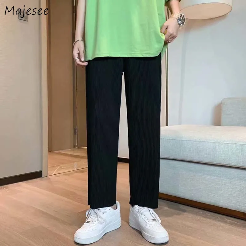 

Summer Wide-leg Casual Pants Men Thin Breathable Loose Elastic Waist Daily Comfortable Straight Trousers Korean Style Oversize