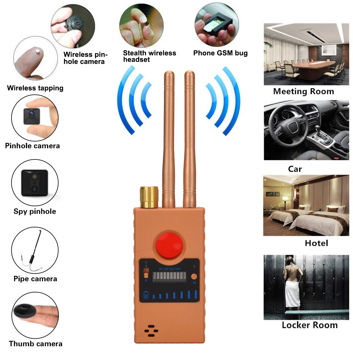 Антишпионский детектор скрытой камеры, Wi-Fi, GSM, аудио, детектор ошибок, GPS-трекер, беспроводной радиочастотный сигнал, обнаружение ошибок, сканер Bluetooth-гарнитуры (art.: 3920cdbb3fa82) - 3920cdbb3fa82