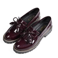 tassel fashion patent leather shoes woman round toe spring flats shoes woman plus size 42 low ladies loafers designer shoes