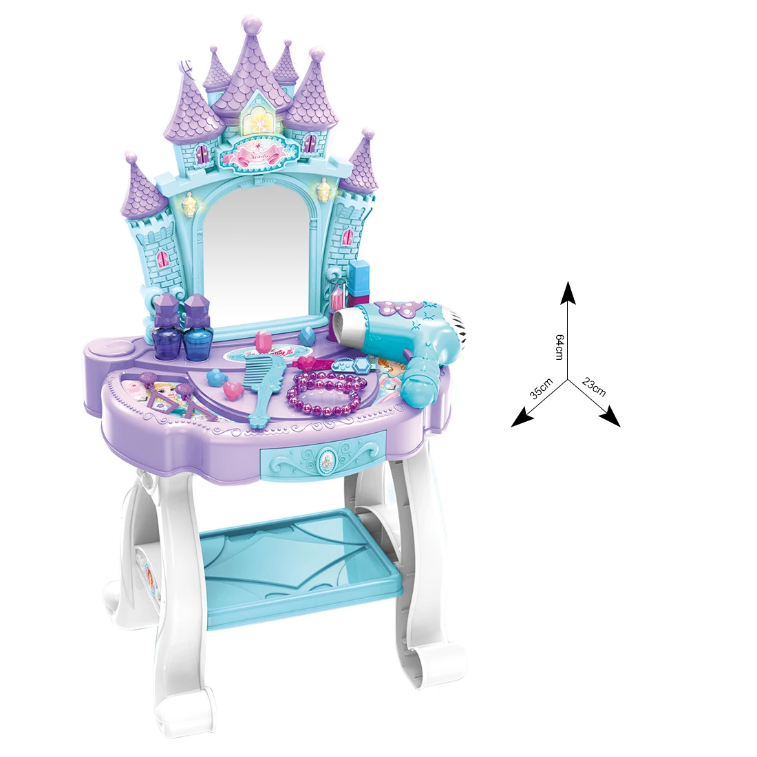 

17Pcs Children Pretend Play Romantic Castle Dressing Table Toy With Light And Sound For Children Toys Birthday Gift - Blue Pink