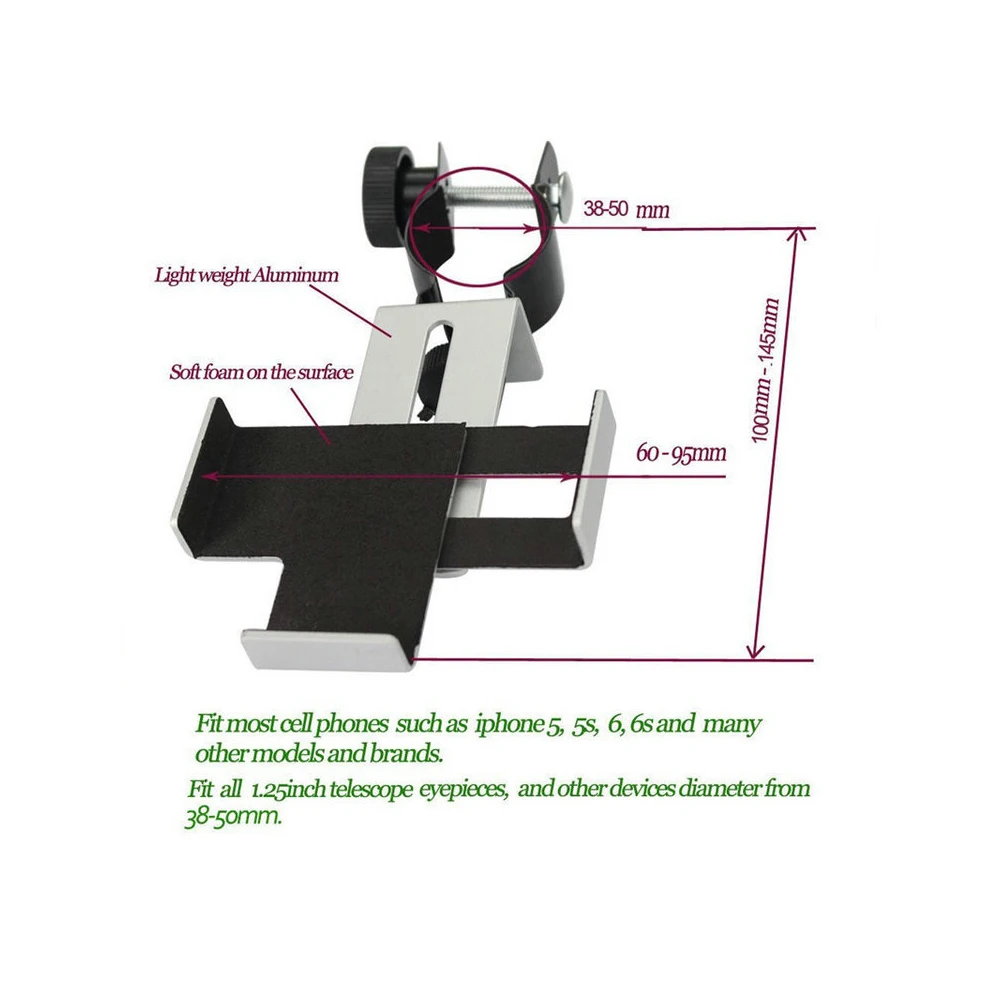 Держатель для мобильного телефона Datyson Upgraded Metal для телескопа 2 дюйма 38-50 мм 360-градусный адаптер для бинокля, монокуляр и телескопов.