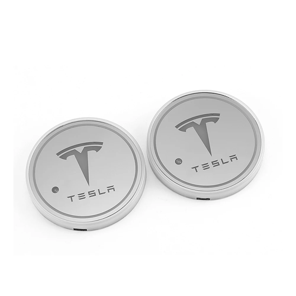 2Pcs USB Charging Colorful Intelligent Led Water Cup Luminous Coaster Car Atmosphere Light For Tesla Model 3/S/X Interior | Автомобили и