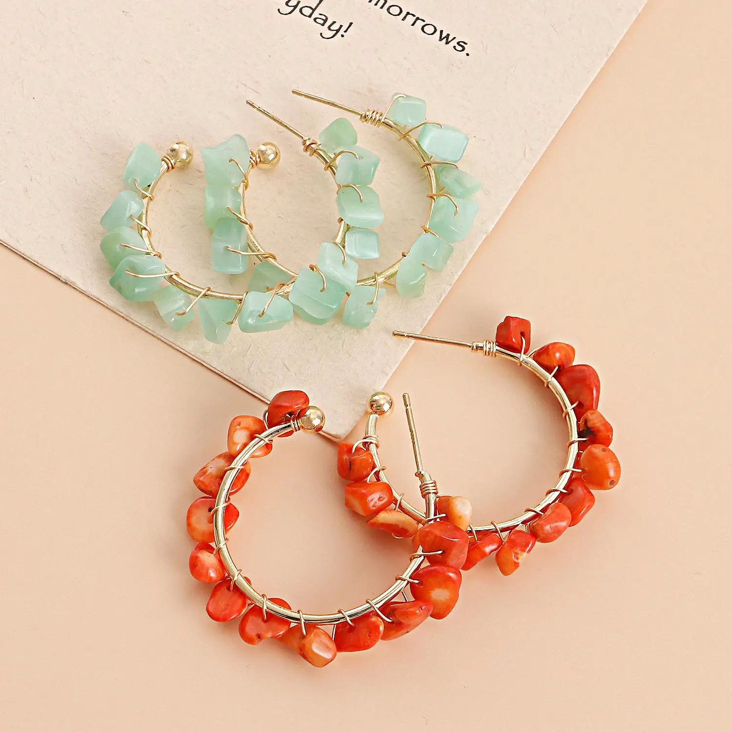 

Lacteo Ethnic Red Natural Opal Stone Hoop Earrings for Women Bohemian Exaggerated Big Geometric C-Shaped Earrings Jewelry Gifts