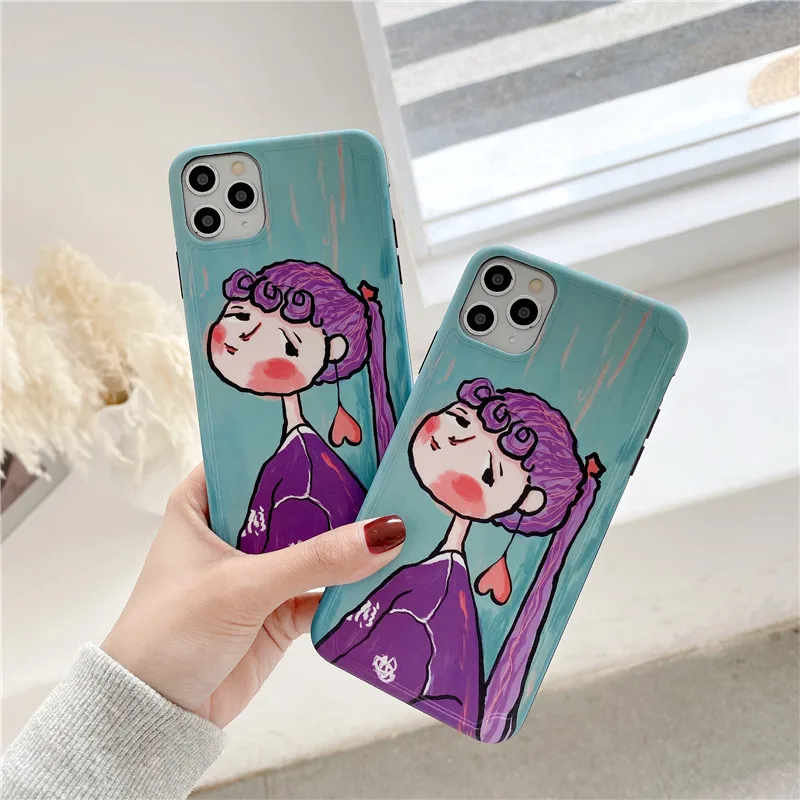 

Retro oil painting girl Photo frame imagic cute Phone case For iPhone 11 Pro Max XR X XS Max 7 7 Plus 8 Plus case silicone cover