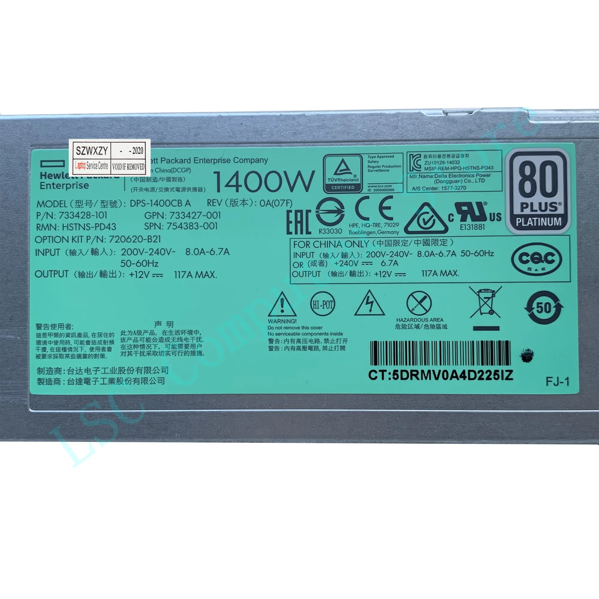 LSC оригинальный блок питания BTC для HP DL388 G9 1400 Вт серверный 733428-101 HSTNS-PD43 720620-B21 DPS-1400CB