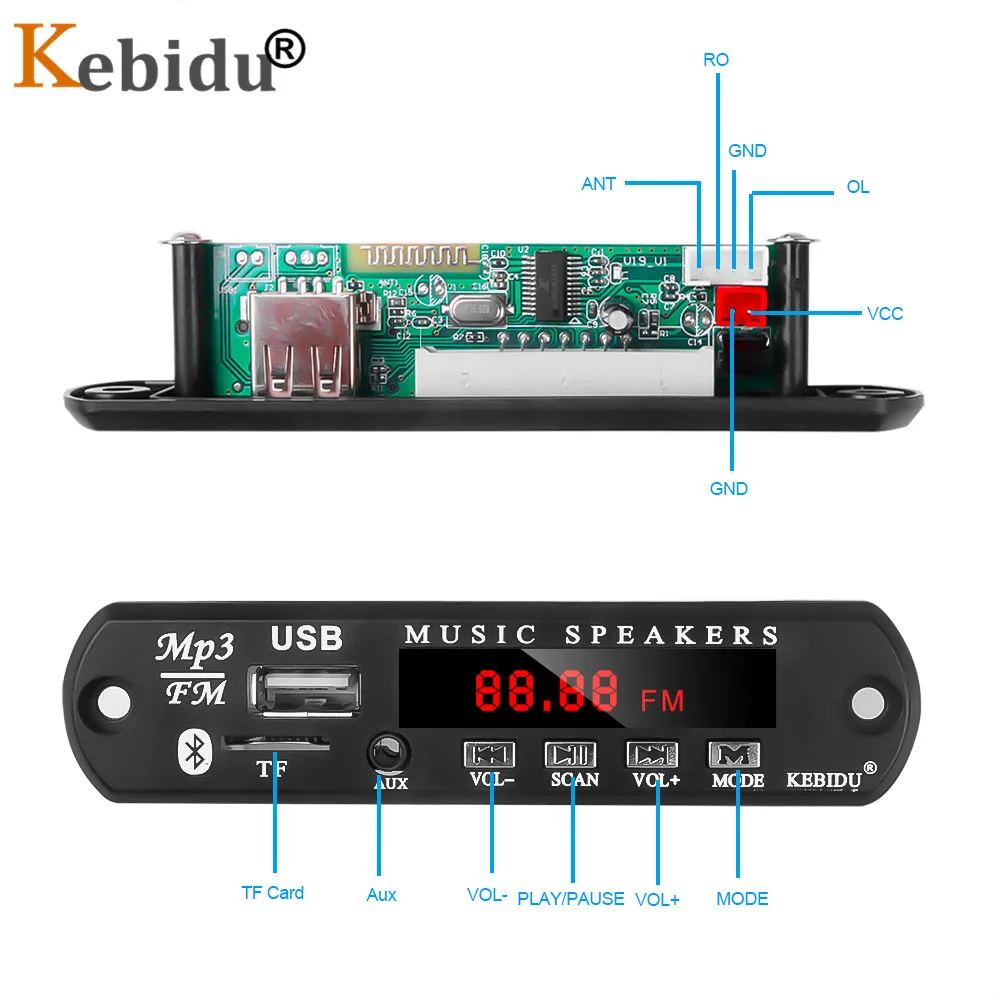 KEBIDU беспроводной Bluetooth 5 в 12 В декодер плата аудио модуль с USB SD(TF) AUX FM Радио MP3 WMA