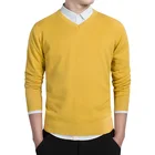 Повседневные трикотажные свитера с V-образным вырезом, модель 2021 года, мужской осенний Модный пуловер, облегающий хлопковый Однотонный мужской свитер с длинным рукавом, яркий цвет