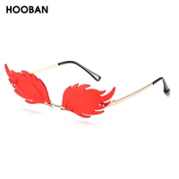 hooban fashion flame feather shape sunglasses ladies vintage rimless wave sun glasses metal shades for women eyewear