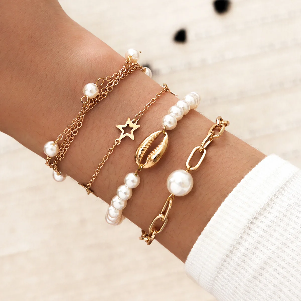 

2021 Fashion Multilayer Gold Color Bracelets For Women Goth Vintage Pearl Geometry Metal Charms Bangle Bracelet Bohemian Jewelry