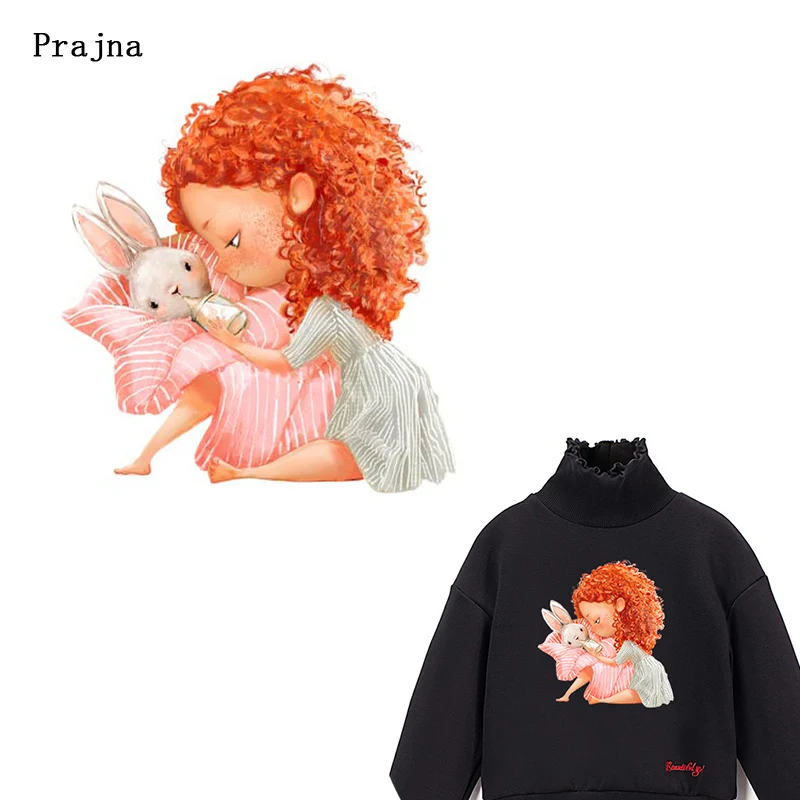 Термонаклейки Prajna с изображением кролика и девочки термонаклейки рисунком для