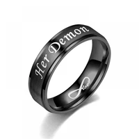 angel and devil couple stainless steel ring unisex matte letter decoration fashion simple party ring jewelry