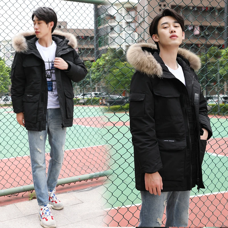 

New Brand Winter Jacket Men Natural Raccoon Fur Hooded Down Coat Male Fashion Streetwear Duck Down Jackets Hiver LW2306