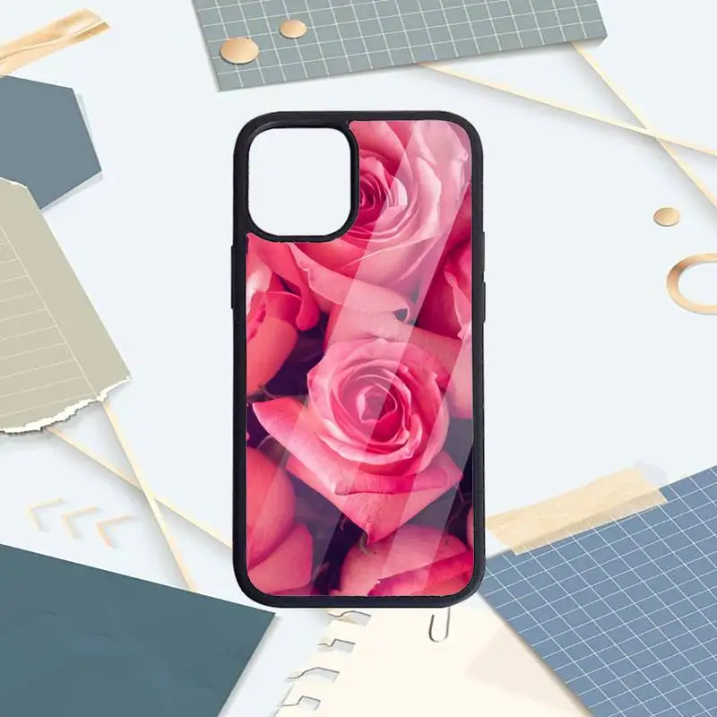 

Pink roses flower Phone Case PC for iPhone 11 12 pro XS MAX 8 7 6 6S Plus X 5S SE 2020 XR Luxury brand shell funda