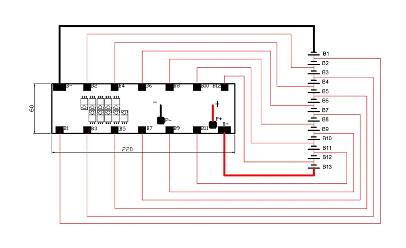 Литий-ионный аккумулятор 13S 48V 30A BMS литий-ионный аккумулятор BMS для 6*13w держатель и 8*13W держатель