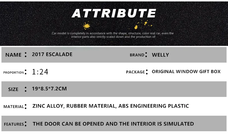 Welly 1:24 Cadillac Escalade модель автомобиля из сплава моделирование автомобиля украшение коллекция Подарочная игрушка Литье под давлением модель игрушка для мальчиков