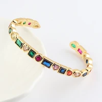 new design elegant opening cuff bangle bracelet for women charm gold color heart cz crystal rainbow bangles wedding jewelry