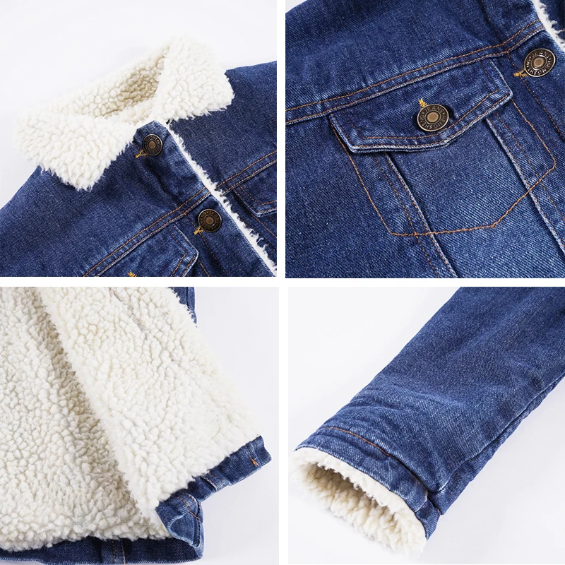 Детское пальто Длинная джинсовая куртка с овечьим мехом осенне-зимние модели для