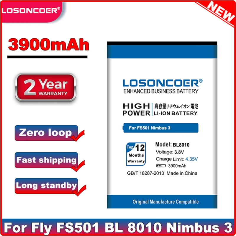 Аккумулятор LOSONCOER BL8010 для fly FS501 Nimbus 3 BL 3900 8010 литий ионный полимерный аккумулятор