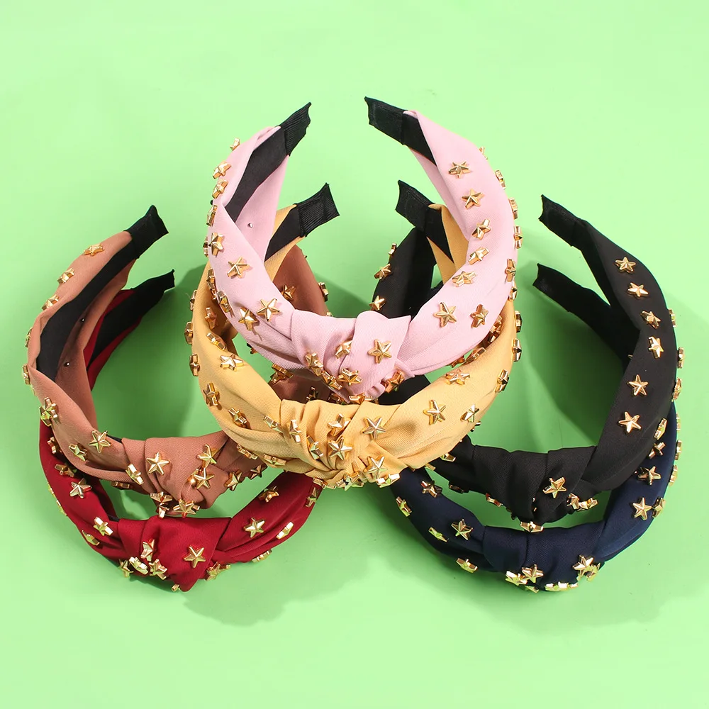 Модная повязка на голову для Для женщин широкий Простые сотканные металлическая