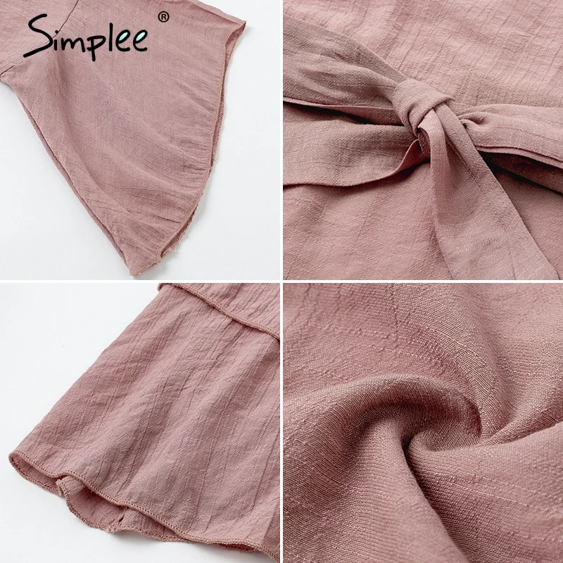 Simplee Solid bohemian ruffled women dress Elegant o-neck sash belt female short Summer casual soft ladies vestidos | Женская одежда