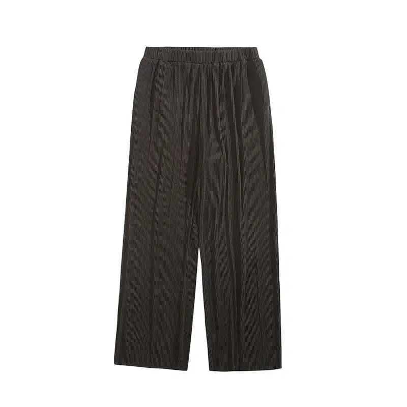 

Korean Straight Trousers Men's Fashion Solid Color Casual Pants Men Streetwear Wild Loose Elastic Waist Folds Trousers Mens