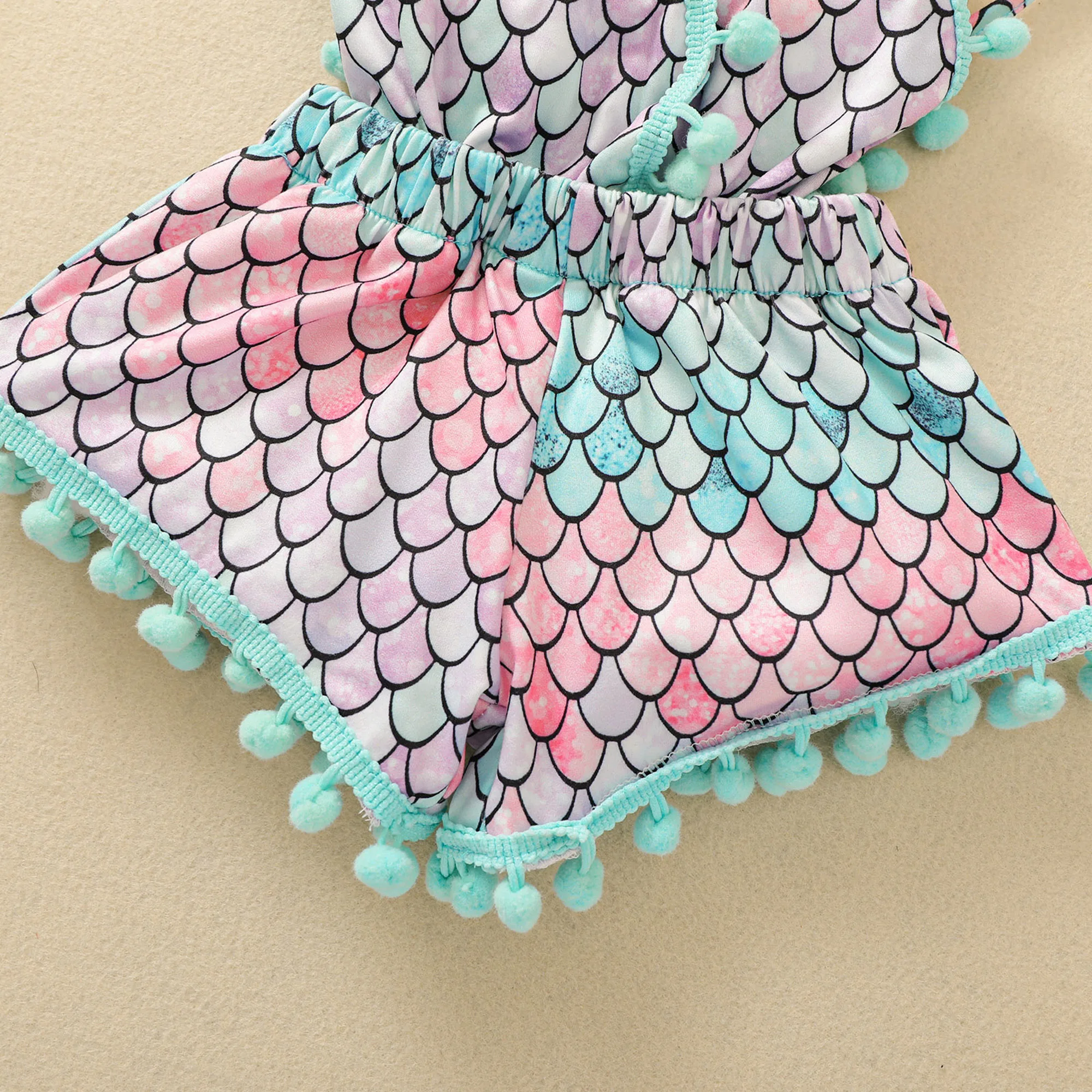 Комбинезон для девочек без рукавов с принтом в виде рыбьей чешуи открытой спиной