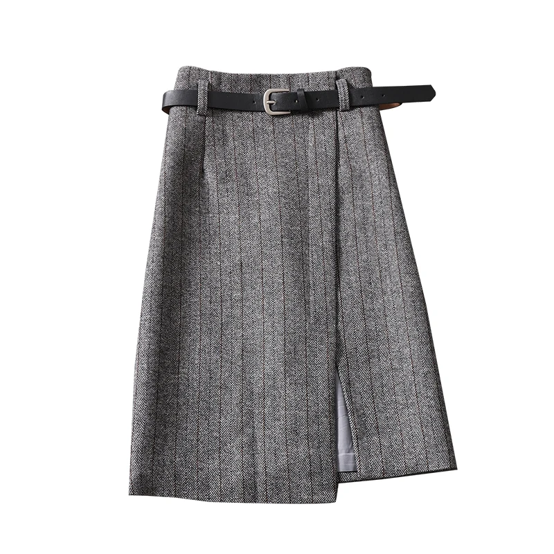 

2020 winter new striped women skirts high waist solid A-line knee-length office lady skirts top quality