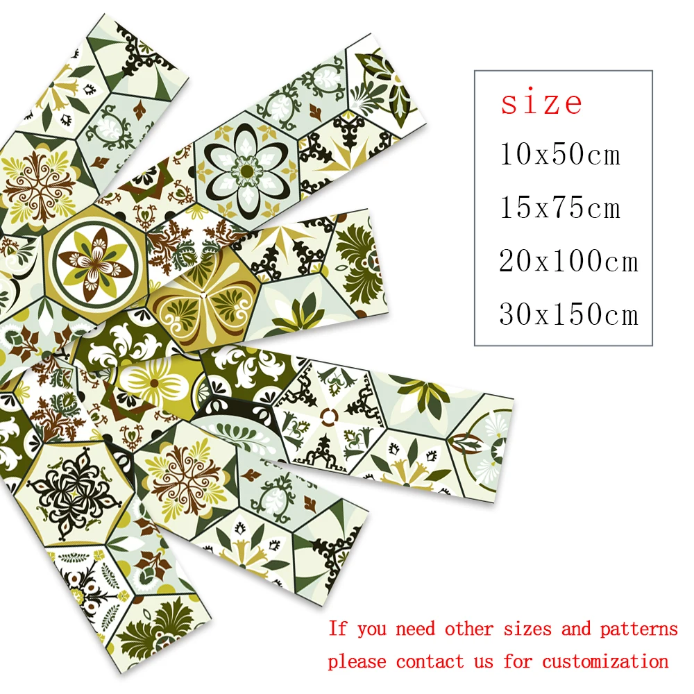 

Colorful Hexagon Pattern Strip Tile Sticker Waistline Kitchen Stairs Decor Surface Gloss Film Wallpaper Peel & Stick Wall Decals