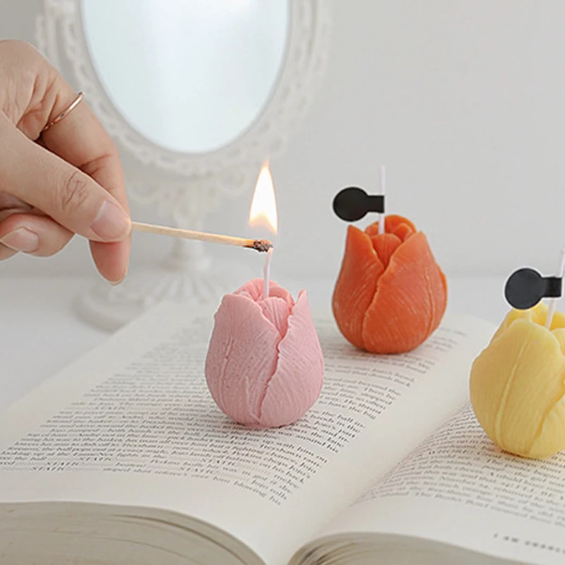 

Tulip Flower Shape Scented Candle Paraffin Wax Aromatic Candle Wedding Gift Party Home Decoration Cute Candles