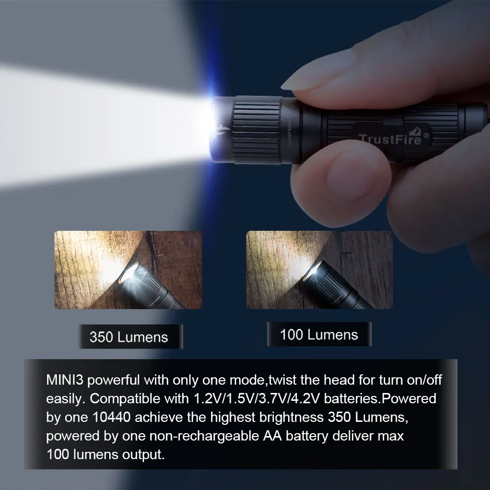 Светодиодный фонарик Trustfire Mini3 Edc брелок 350 люмен дизайн широкого напряжения 1 2 в/1 5