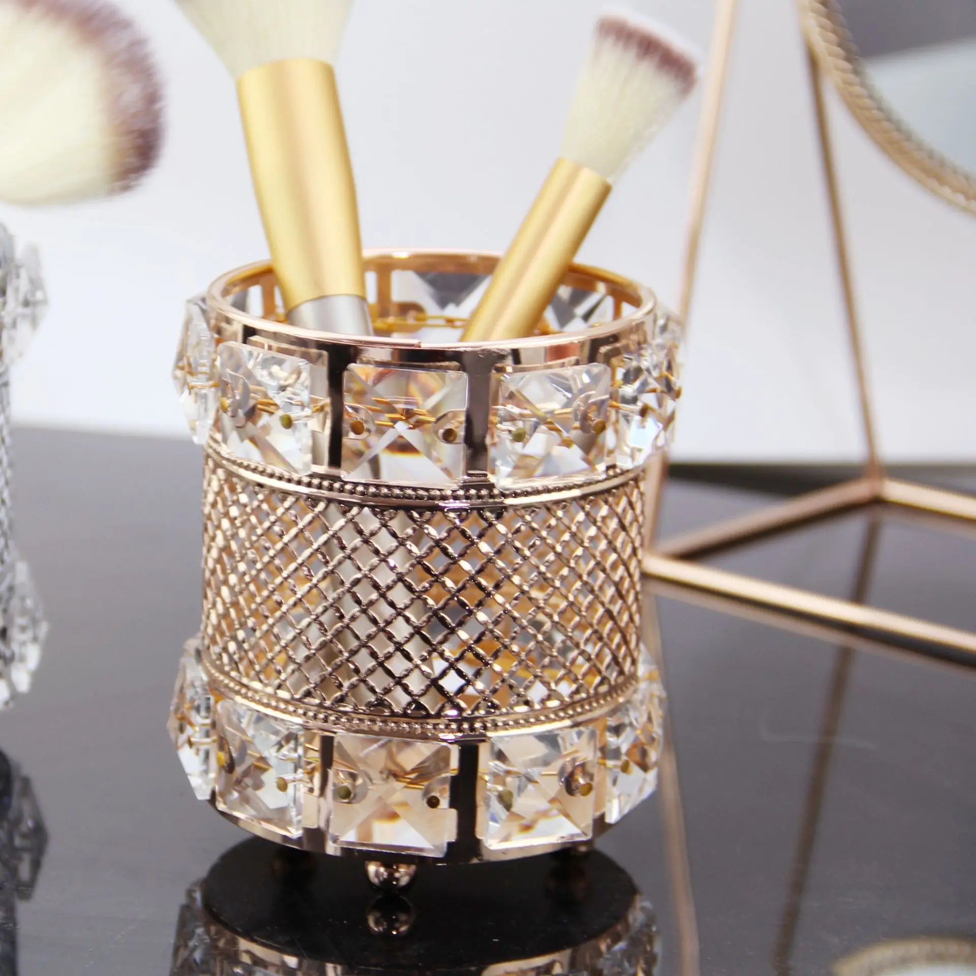 

European Style Golden Silver Crystal Pen Holder Eyebrow Pencil Makeup Brush Comb Desktop Storage Tube Decorative OrnamentZH285