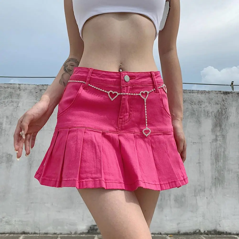 

Women Stylish Solid Color High Waist Ruffle Mini Pleated Denim Skirt Streetwear High Waist Ruffle Mini Pleated Denim Skirt Stree