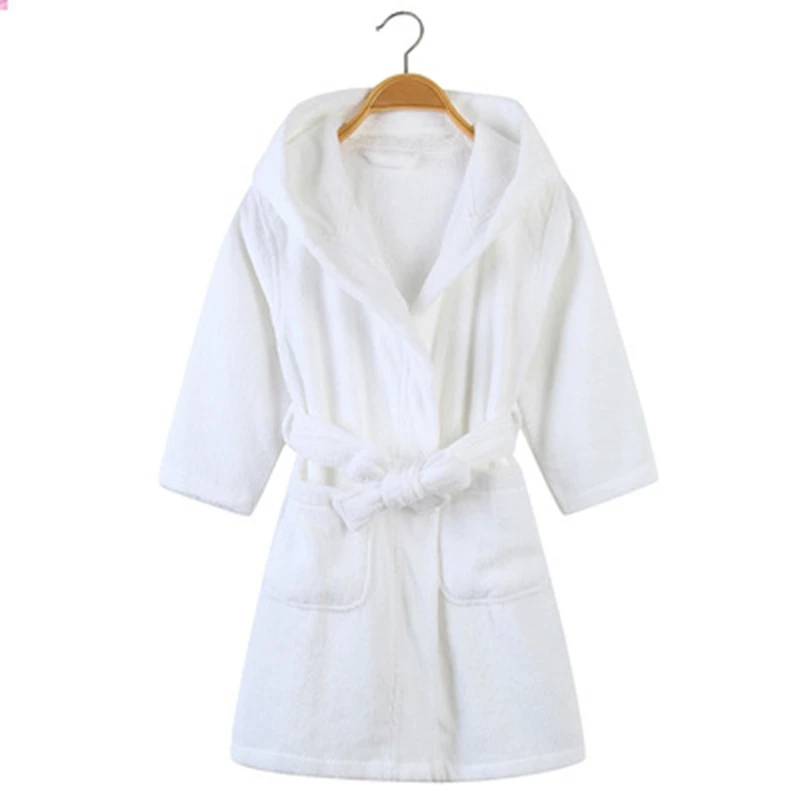 Халат детский однотонный халат из 100% хлопка плюшевый банный с капюшоном