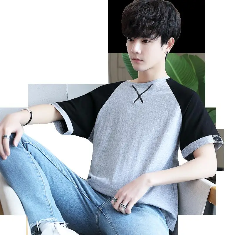 

Summer men's T-shirt with short sleeves seven male ulzzang tide loose five and a half sleeve XueShengChao brand clothes