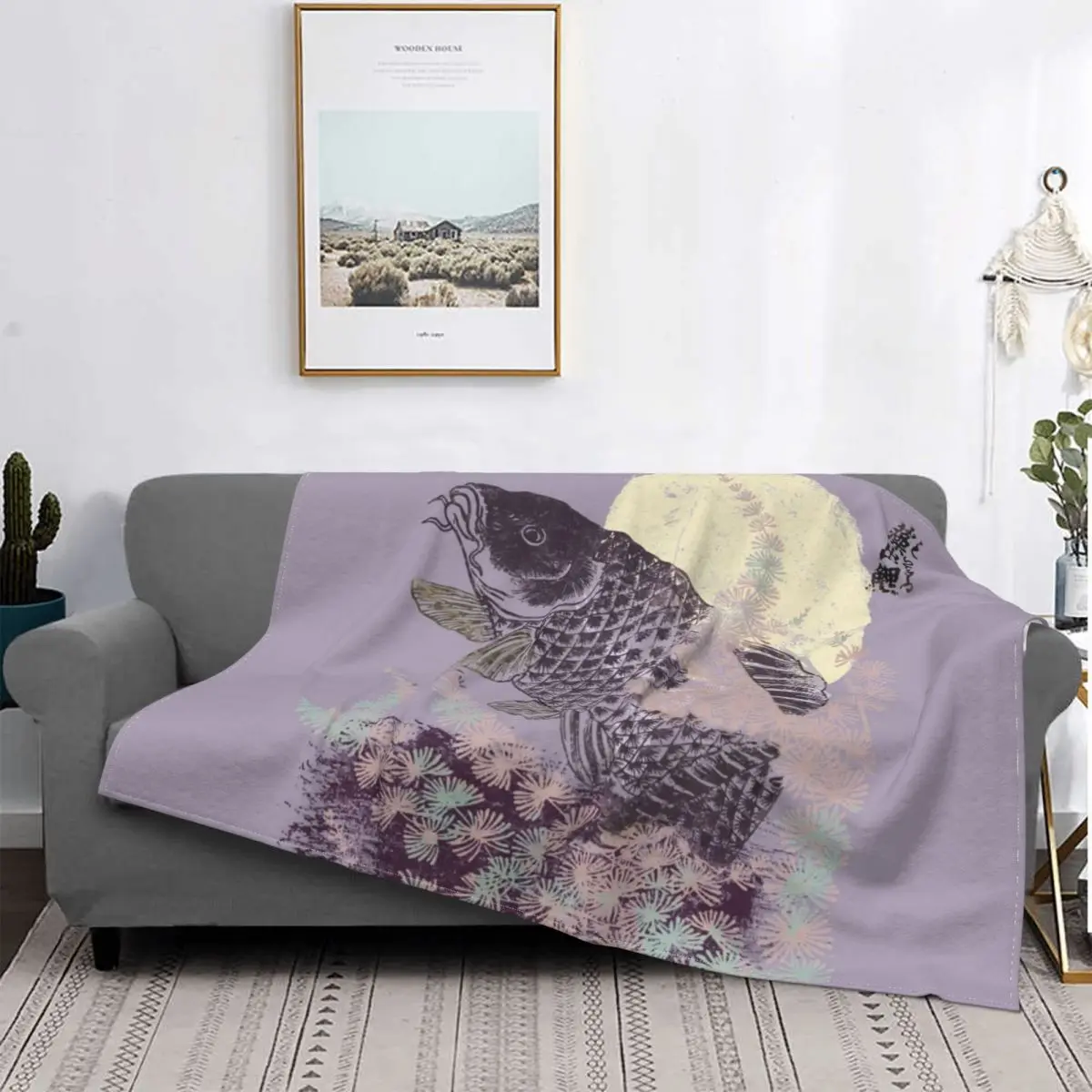 

Одеяло с японскими рыбками, плюшевое очень мягкое Фланелевое флисовое покрывало в стиле хиппи и бохо, покрывало для дивана