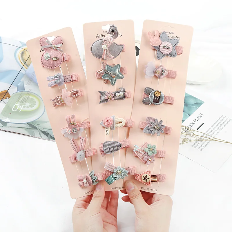 6 PCS/SET Cartoon Hair Clip Cute Cloth Bowknot Hairpins For Children Candy Color Animal Barrettes Accessories Wholesale | Детская одежда