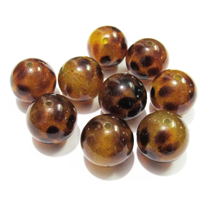 

Newest! Wholesale 20mm 100pcs/bag Transparent Acrylic Print Brown Leopard Beads For Fashion Necklace/Jewelry