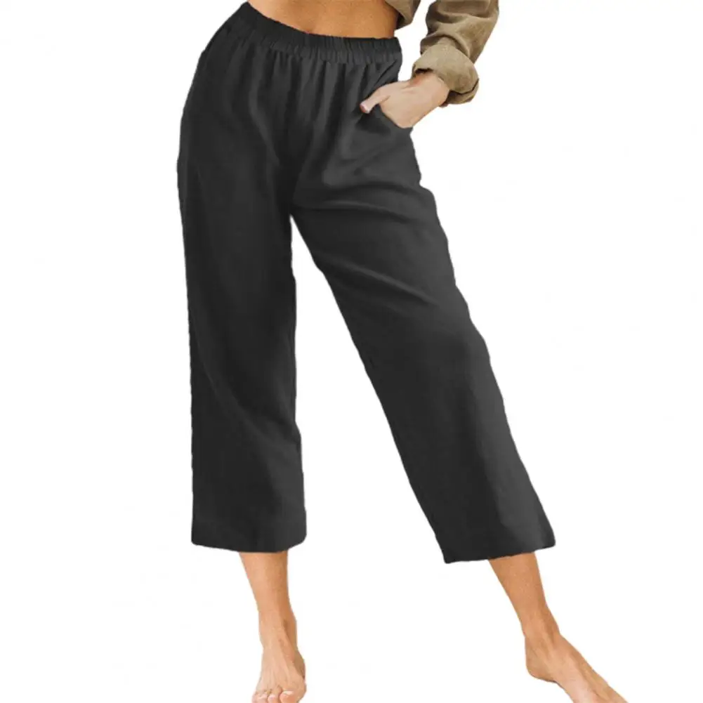 Брюки из хлопка и льна для женщин повседневные свободные однотонные