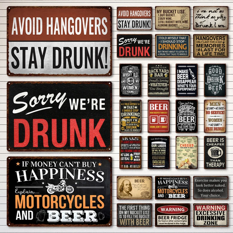 

Beer Metal Wall Art Happy Drink Plate Vintage Tin Sign Bar Club Decor Pub Man Cave Decoration Plaque Home Decor
