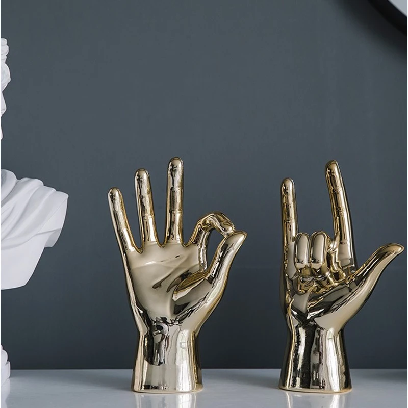 Скандинавские Позолоченные фарфоровые статуэтки для жестов Современное