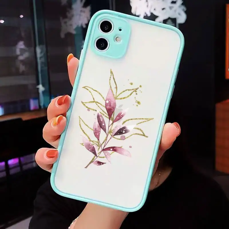 

Pink gold flower pattern Phone Cases matte transparent For iphone 7 8 11 12 plus mini x xs xr pro max cover