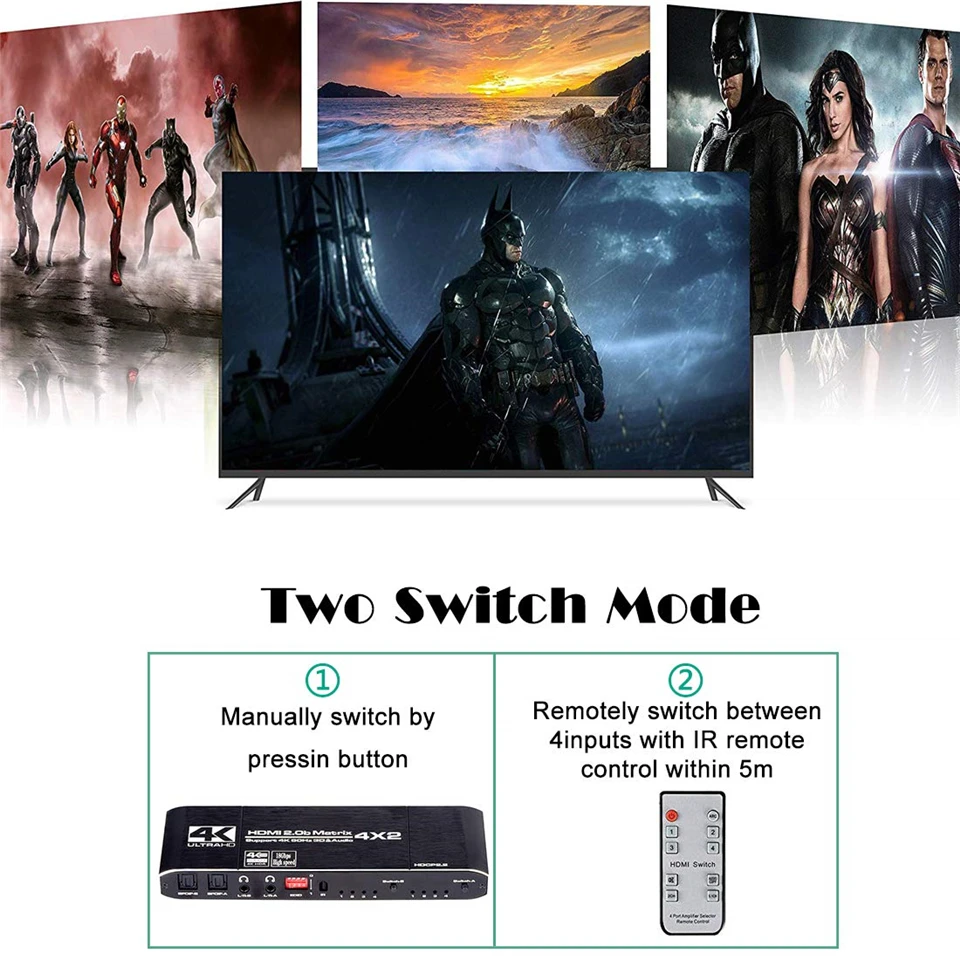 HDMI матрица OUIO 18 5 Гбит/с 4x2 4K @ 60 Гц переключатель сплиттер с SPDIF и L/R 3 мм HDR 4x 2