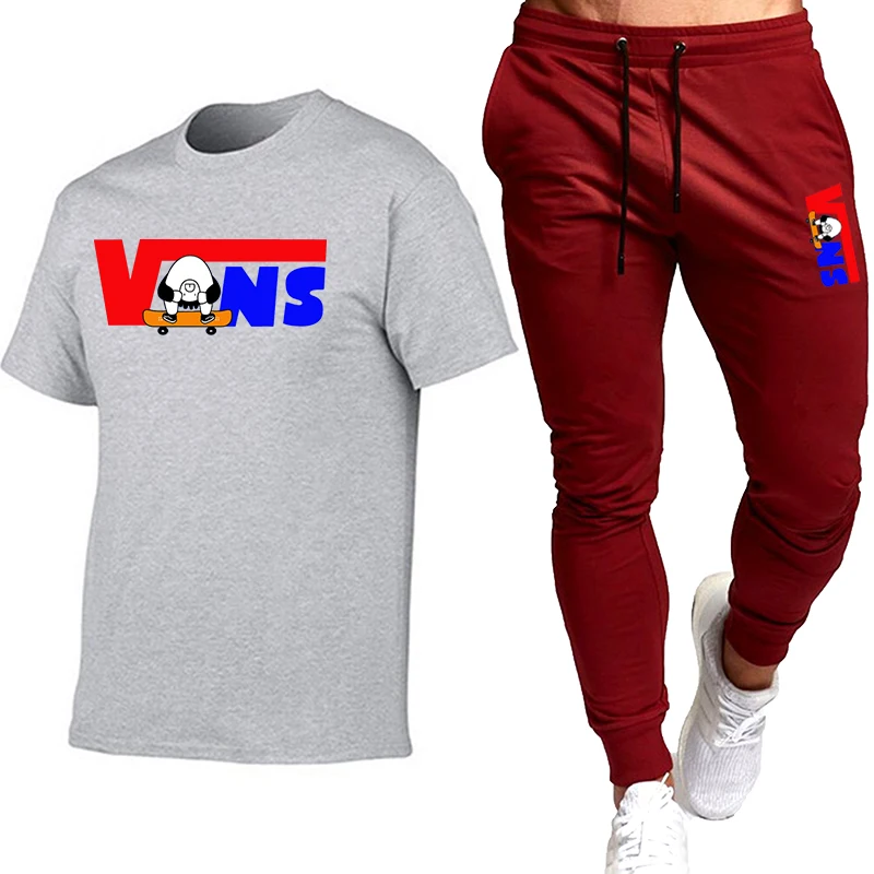 

Spring and Summer Men's Pure Cotton Round Neck Short Sleeve T-Shirt +Trousers Random Tethered Pants Suit Couples 2-Piece Set Cus