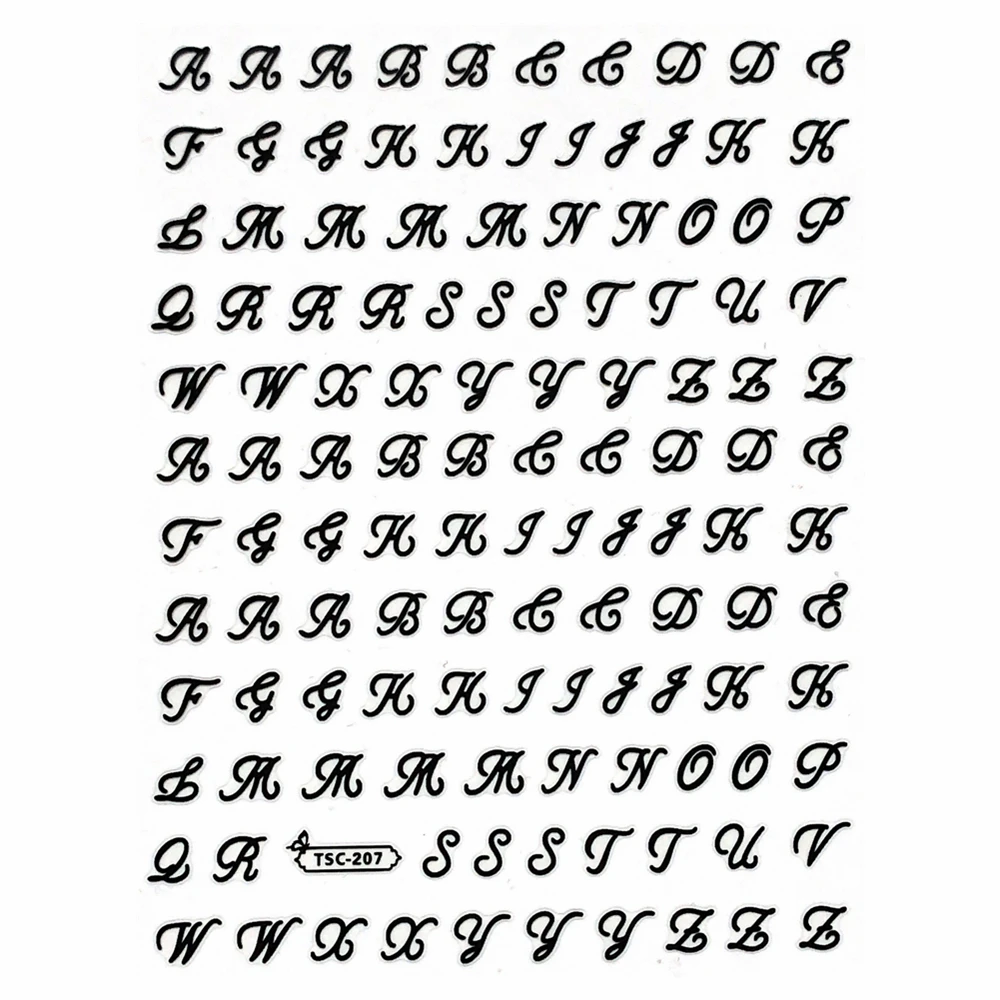 

TSC-205 Black Gold Silver Rose gold Letter Alphabet 3D Back glue Nail Art Stickers Decals Sliders Nail ornament decoration