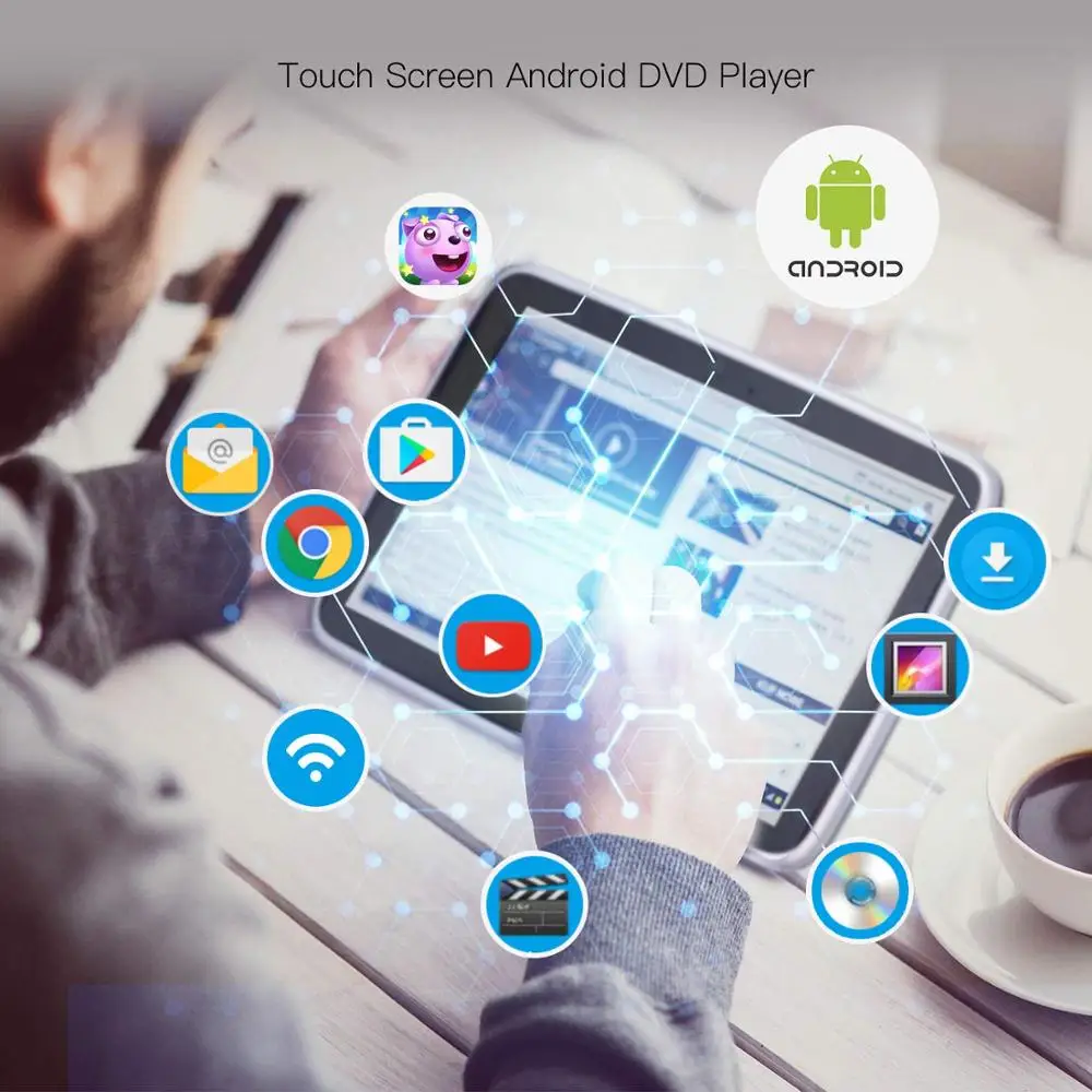 Портативный DVD-проигрыватель на Android 6.0 двойной экран IPS-дисплей 10 1 дюйма