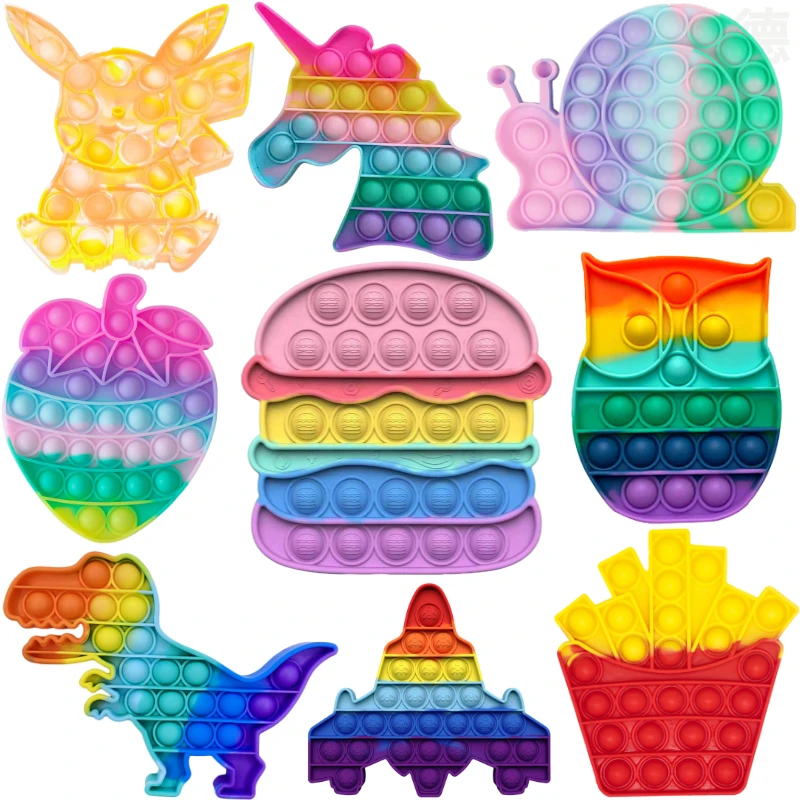 Система пуш поп его пузырьки гамбургер динозавр радужные игрушки антистресс для